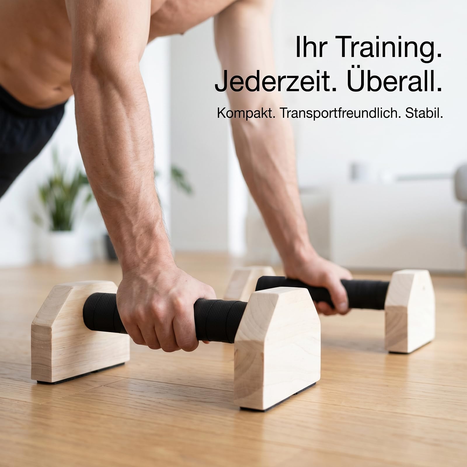 4 Maniglie per Flessioni in Legno, Parallele 25 cm, Portata 300 kg | FAAING, Pino Massello Antiscivolo, Cinghie di Fissaggio, Allenamento Calisthenics, Yoga, Indoor e Outdoor