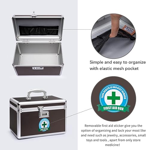 Miniatura 5 de Caja de medicamentos con cerradura con estuche de almacenamiento portátil, 10.2 x 6.8 x 6.8 pulgadas, organizador de cerradura de medicamentos a