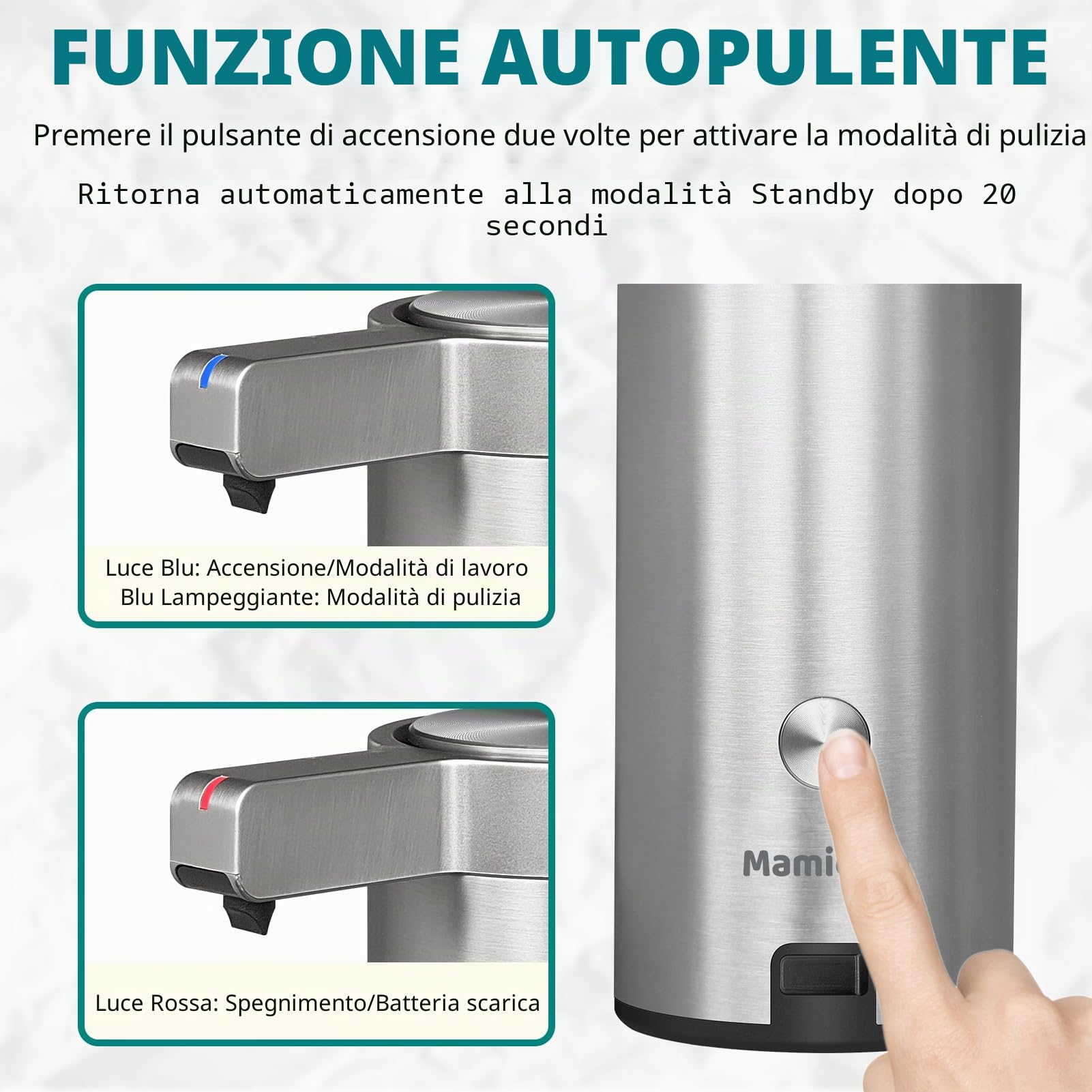 Distributore Automatico di Sapone in Acciaio Inossidabile con Sensore a Infrarossi da 9 oz. Elettrico Impermeabile IPX5 Ricarica USB-C con Sensore di Movimento (Argento)
