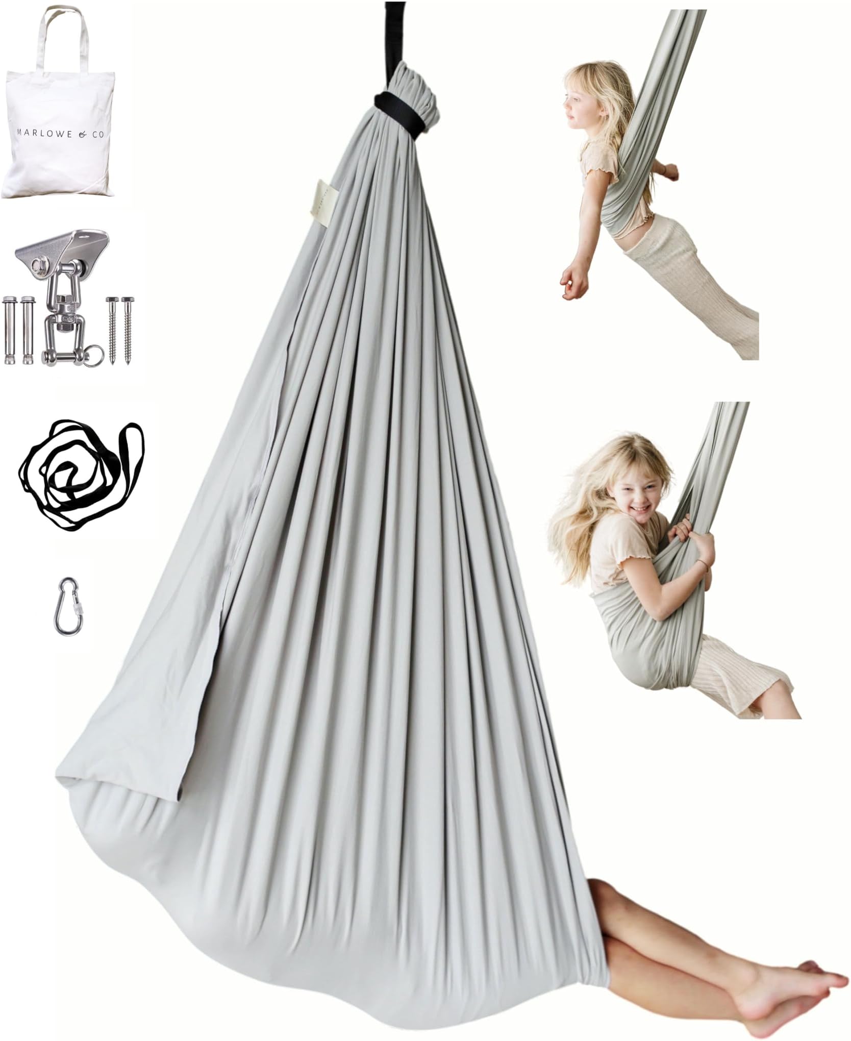 Marlowe & Co Indoor Outdoor Double Layer Cotton Sensory Compression Swing, Special Needs Therapy Swing, Holds 200 pounds, 360° Swivel Hardware Included, Stone