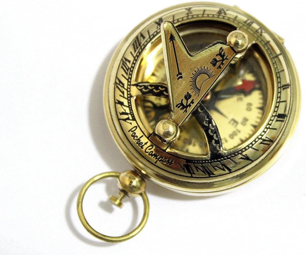 Handcrafted Antique Brass 2 Inch Sundial Compass | Old Vintage Nautical Marine Pocket Compass | Decorative Collectible Gift for Men, Travelers & History Enthusiasts-picture-35