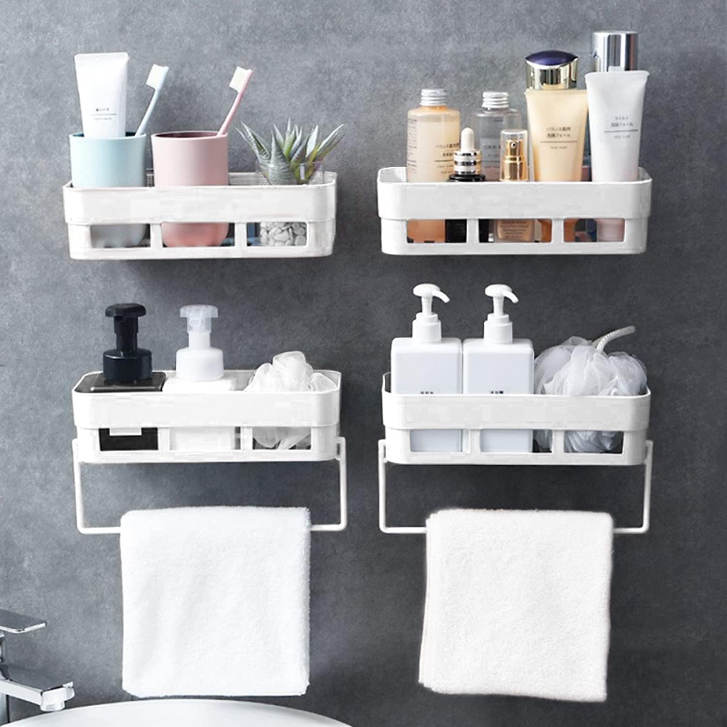 Jaravik Pack of 4 Multipurpose Wall Mount Bathroom Shelf and Rack for Home and Kitchen. Adhesive Sticker Support without Drilling (White) (B0D46V593M) Amazon Price History, Amazon Price Tracker