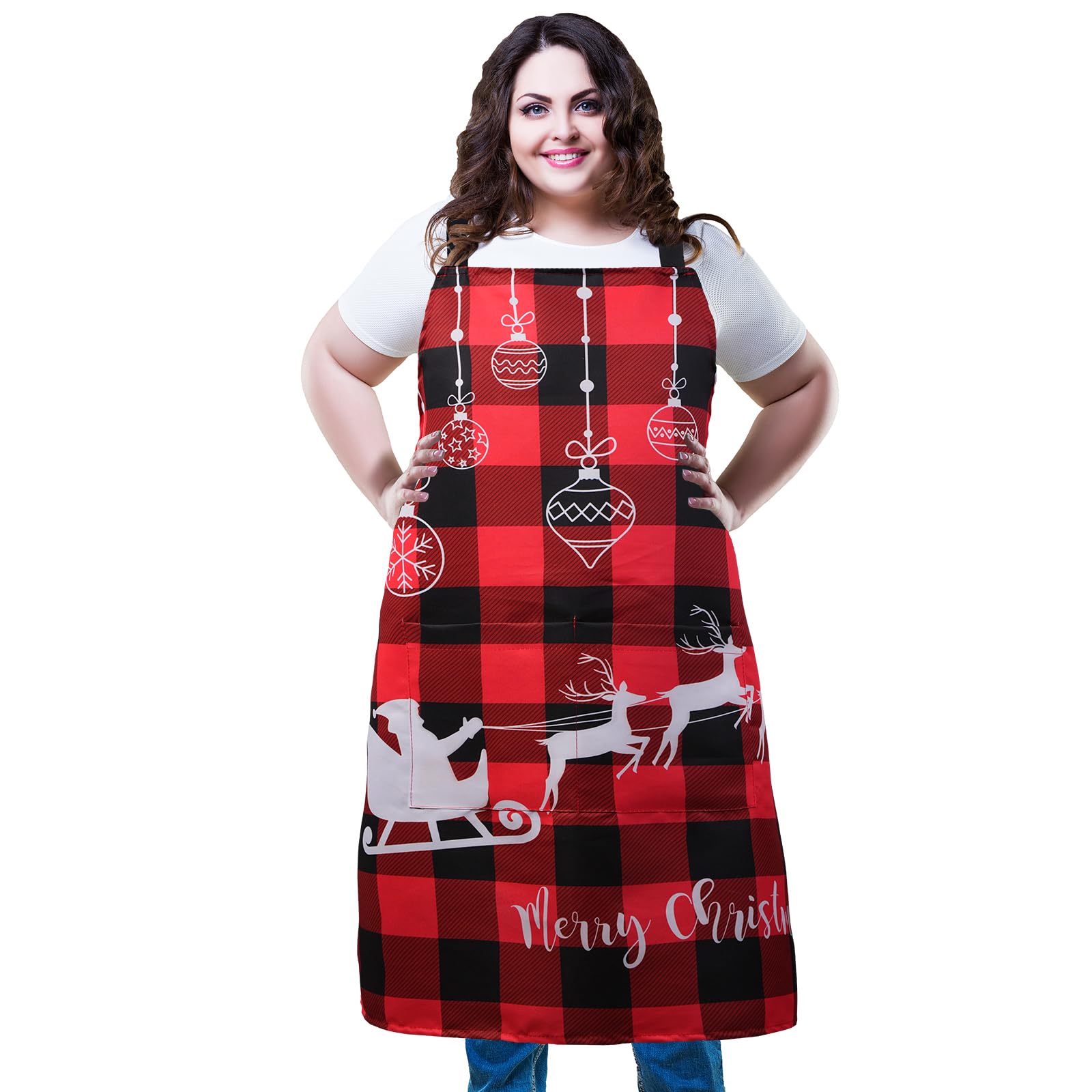 XIEJINJIA Plus Size Schürze Verstellbare Wasserfest Canvas Übergröße Kochschürze mit 2 Tasche,Lange Bänder Extra Breit für Küche Kochen Backen