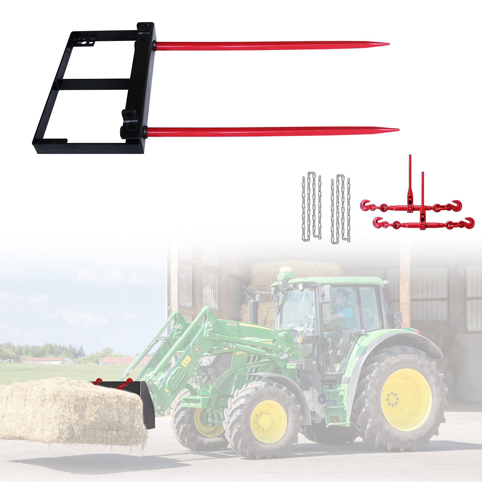 Buy Hay Bale Spear Attachment Skid Steer Bucket Dual 49 inch Loader