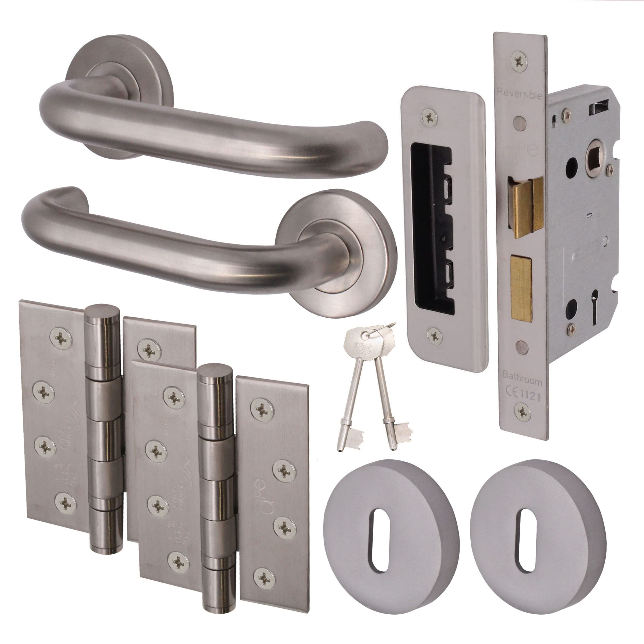 EAI Return to Door Lever on Rose Handle Sash Lock Kit – 4 inch Hinges - Satin Stainless Steel