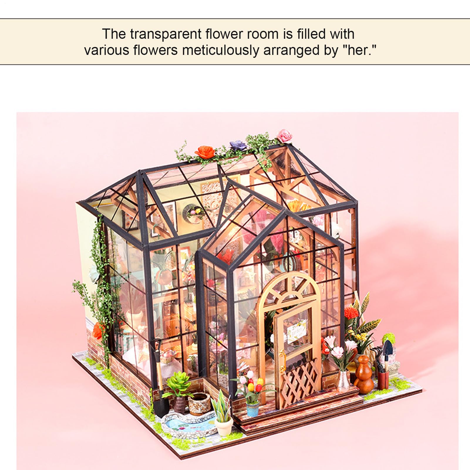 Kit Costruzione Mini Casa Creativo Serra in Miniatura Fatto a Mano | Serra con Mobili e Colla per Utensili Progetti Fai-da-te Creativi per Arredo di Mini Casa per Natale e Compleanno