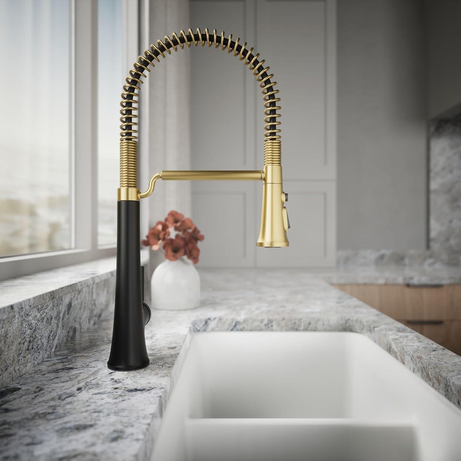 KOHLER 23765-BMB Tone Semi Professional Kitchen Faucet, Matte Black Moderne Brass