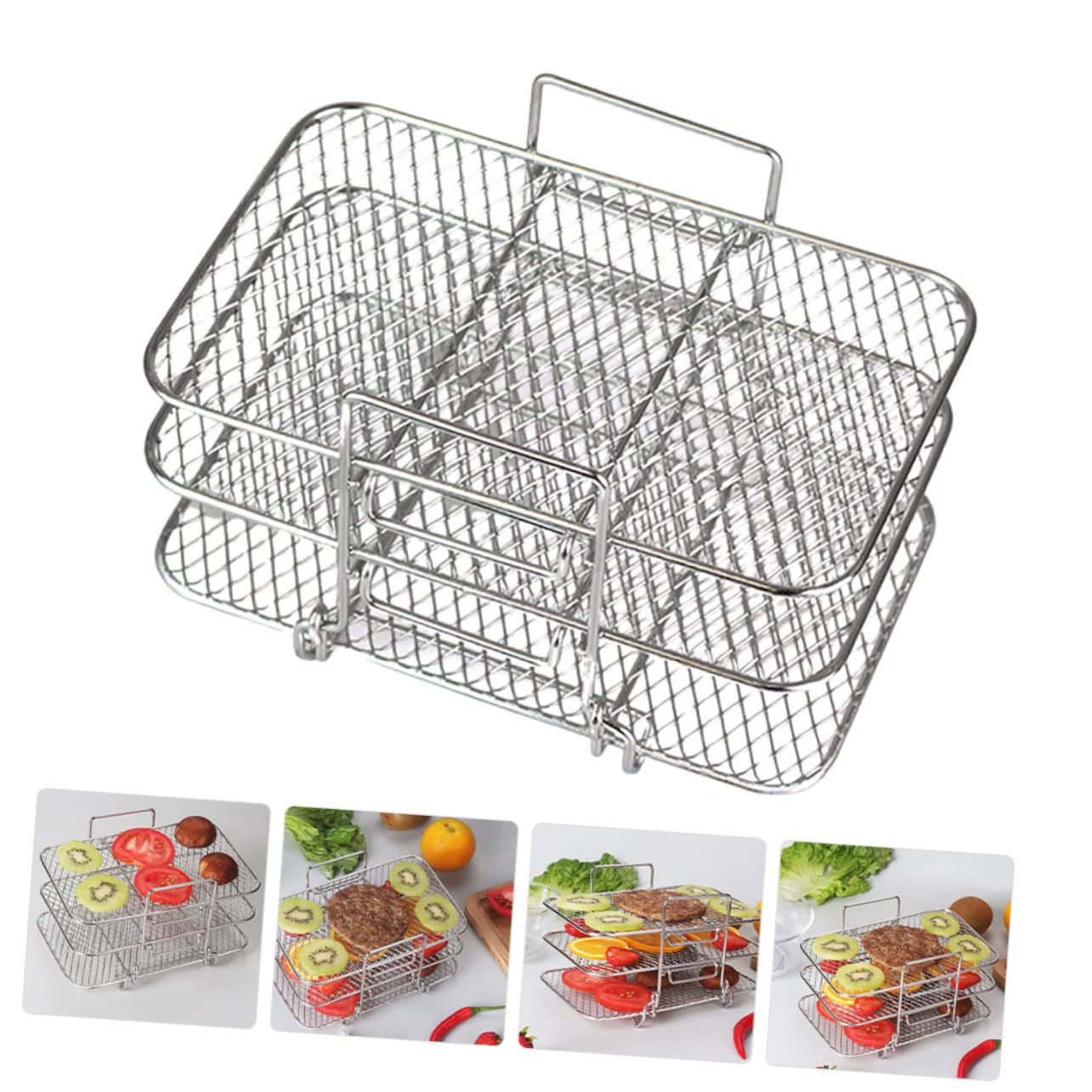 Homoyoyo Supporto Per Grigliare Acciaio Inossidabile Per Friggitrice Ad Aria Rack Tre Strati Per Deidratazione e Cottura Rapida Accessorio Pratico Per Cucina