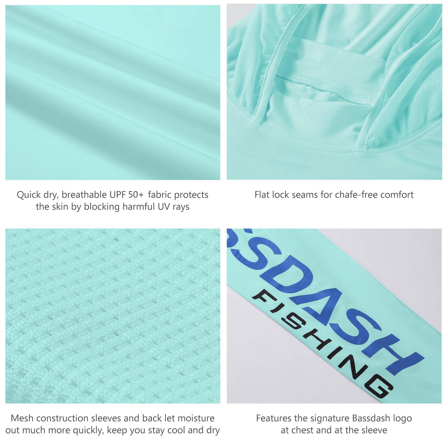 Bassdash UPF 50+ -T-Shirt da Pesca Rashguard Protezione Solare Felpa da Uomo con Cappuccio e Protezione dai Raggi UV