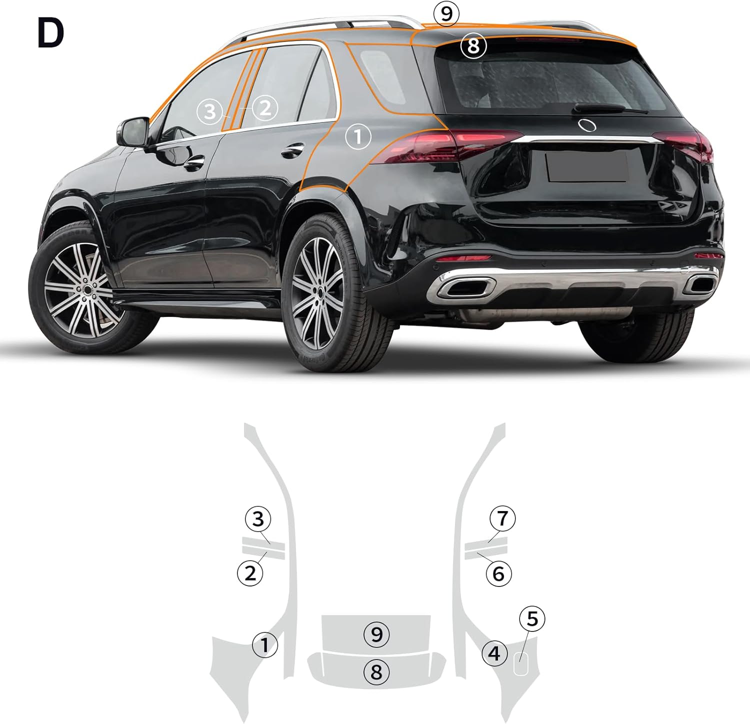 PPF Precut Gloss Clear Car Paint Protective Film for Mercedes-Benz GLE SUV Luxury 2024 Self Healing TPU HD Film Scratch Protector Exterior Accessories (Rear Side + B-Pillar + Roof 9Pcs)