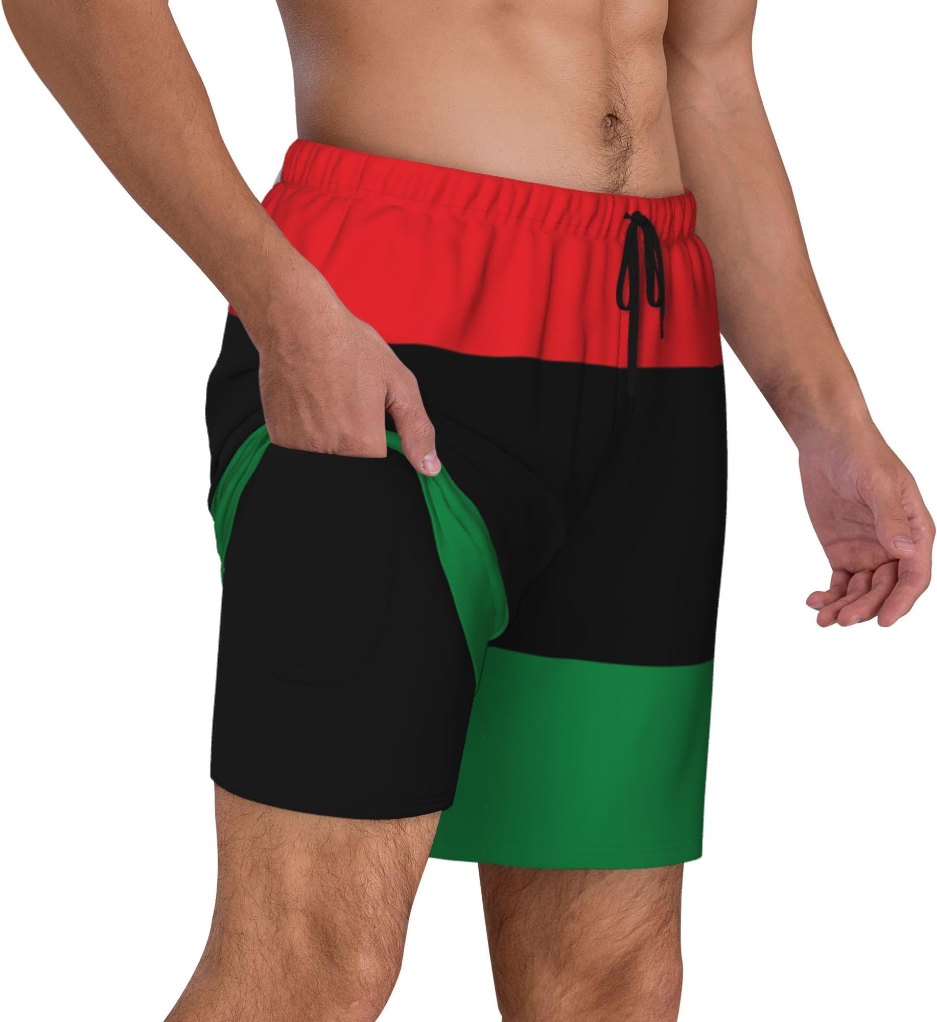 Mens Swim Trunks with Compression Liner Beach Board Shorts Quick Dry Swim Shorts -Pan African flag