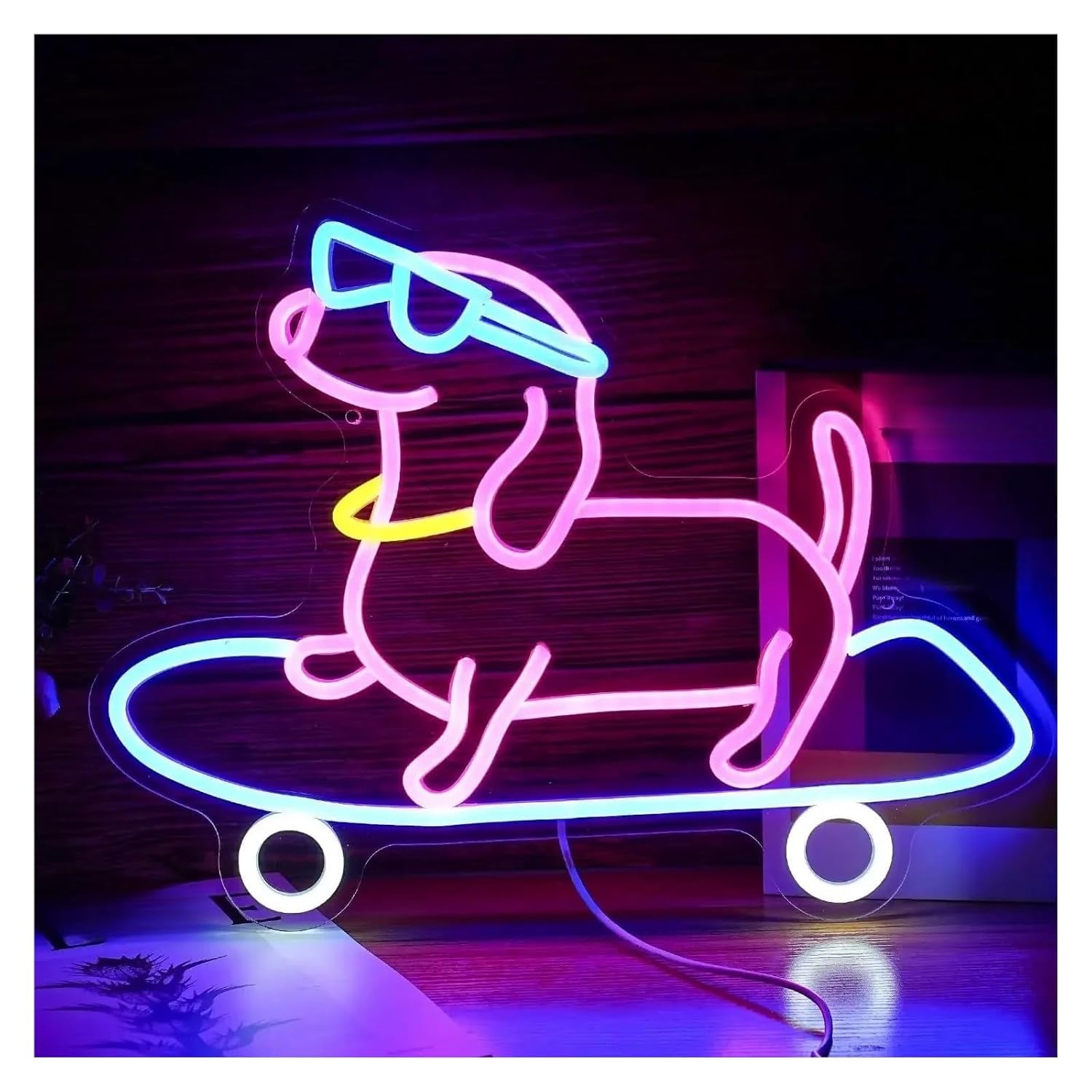 ネオンサイン LED スケートボード 犬 LED ネオンサイン USB 電源 壁装飾 ゲームルーム ホーム ペットショップ 子供部屋