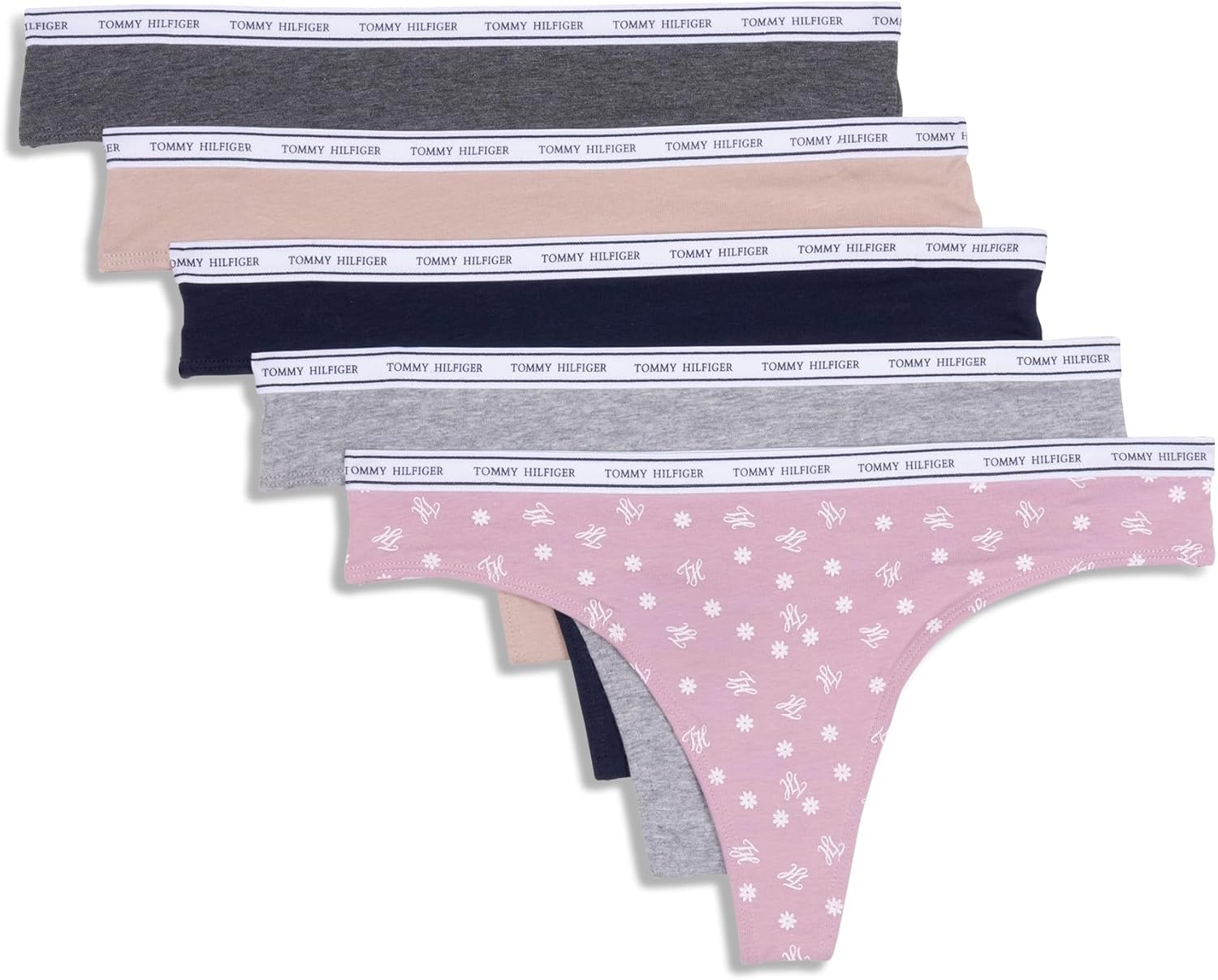 Tommy Hilfiger womens Classic Cotton Thong Underwear With Logo Waistband 5-pack - Image 5