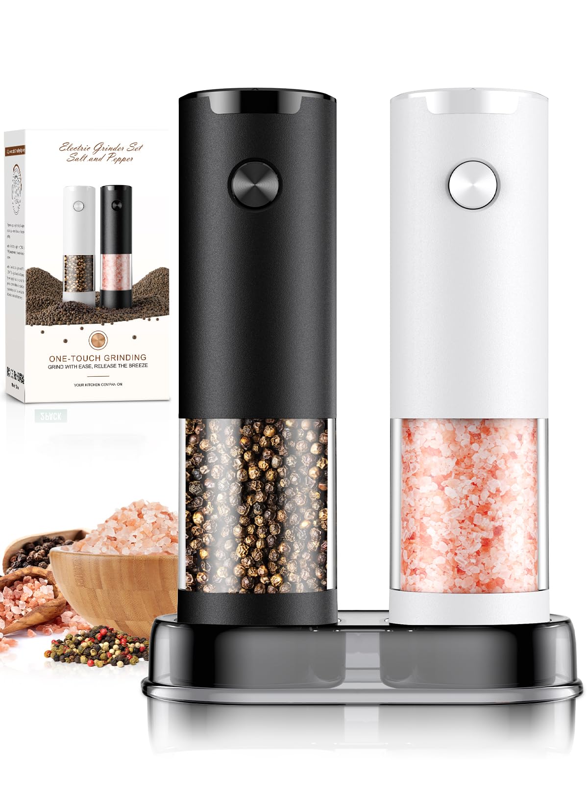 Electric Salt and Pepper Grinder Set Automatic Grinder for Kitchen Battery Pepper Mill Shakers Adjustable Coarseness Upgraded Larger Capacity with Led Gifts for Mom