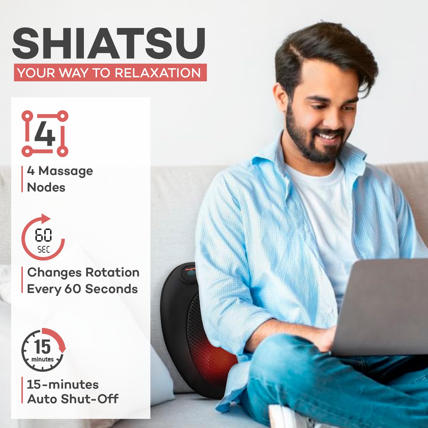 NexLev Shiatsu Neck & Back Massager| 3D Kneading Deep Tissue Electric Massage Pillow| Muscle Pain Relief for Neck, Back,Shoulders,Legs,Foot| 4 Speed Modes| 15 Min Auto Shut-Off| Bi-directional| BM-01 NexLev Shiatsu Neck & Back Massager| 3D Kneading Deep Tissue Electric Massage Pillow| Muscle Pain Relief for Neck, Back,Shoulders,Legs,Foot| 4 Speed Modes| 15 Min Auto Shut-Off| Bi-directional| BM-01