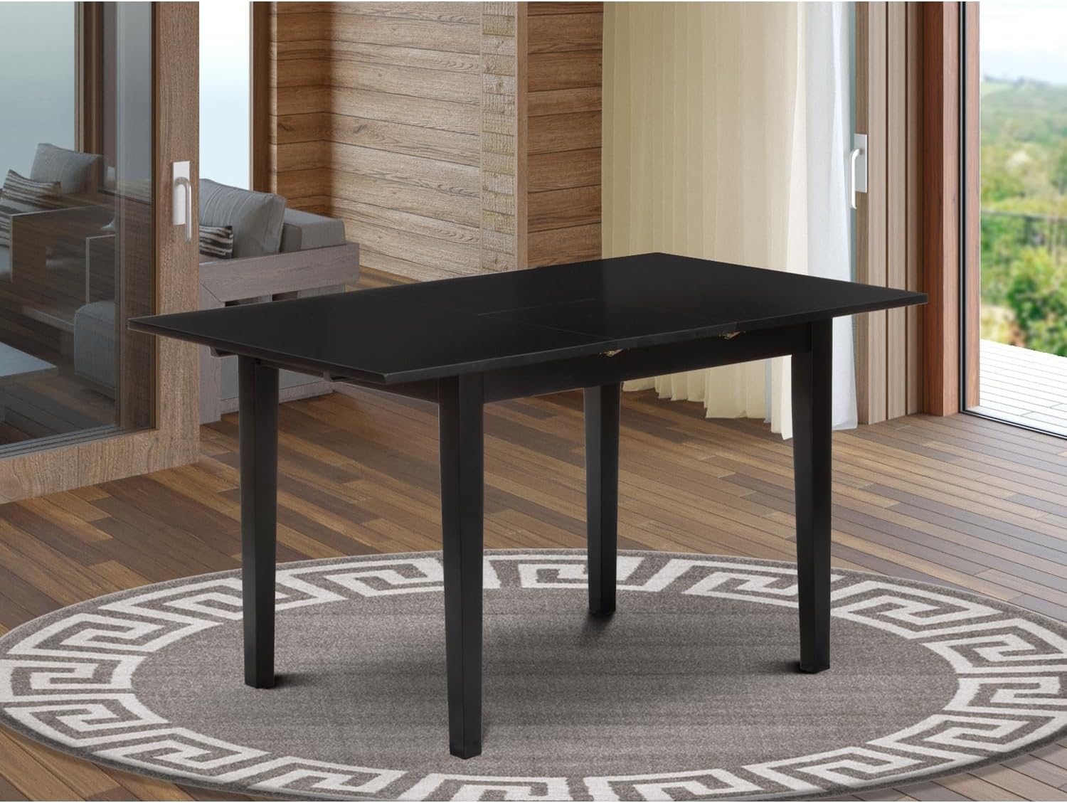 HomeStock Tuscan Temptations Rectangular Modern Dining Table Black Color Table Top Surface and Solid Wood Rectangular Table Legs in Black Color Finish