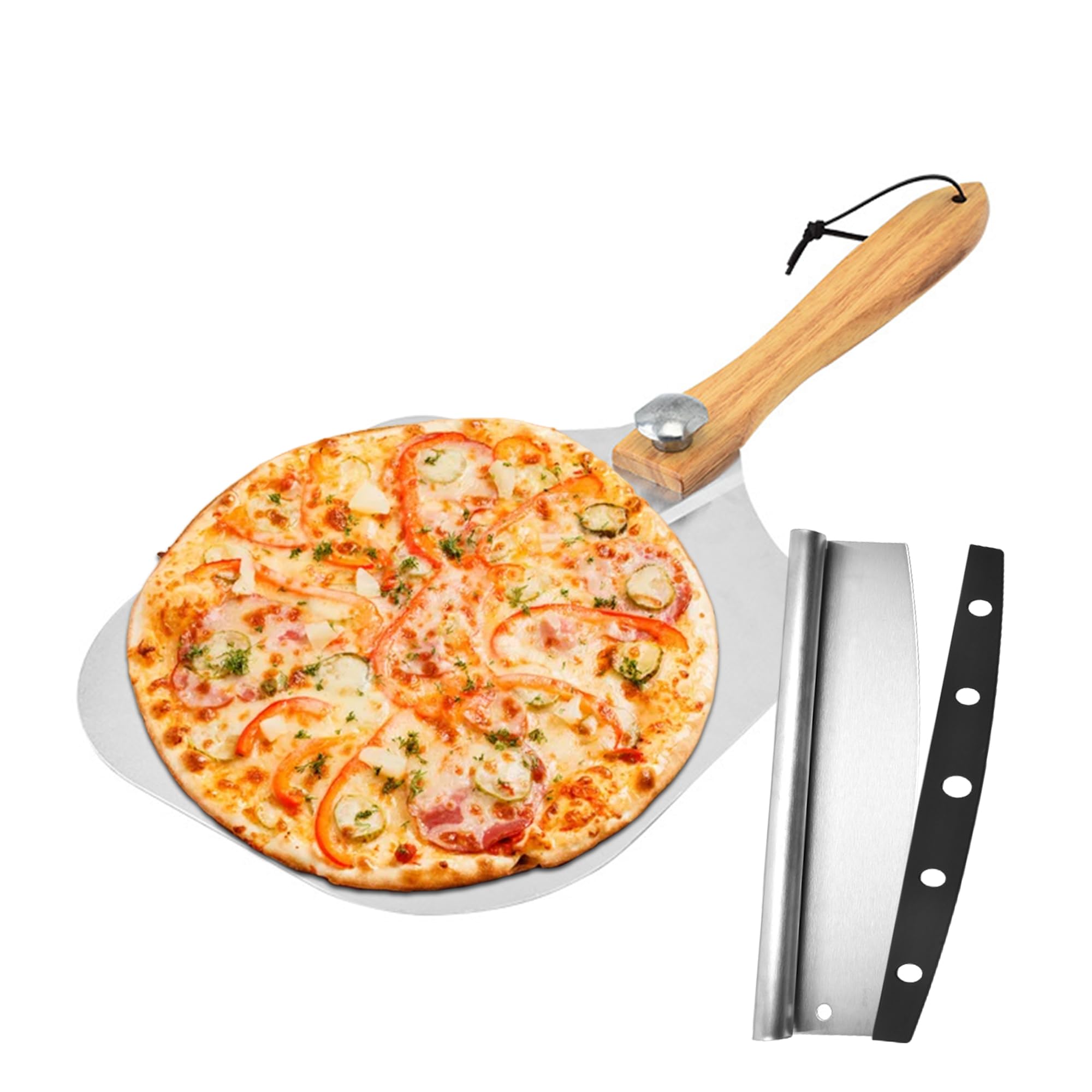 Pizza Paddle & Cutter Set - Pizza Peel Spatula & Pizza Rocker - Pizza Making Tools & Essentials for Family Pizza Nights - Indoor & Outdoor Pizza Oven Accessories for Kitchen