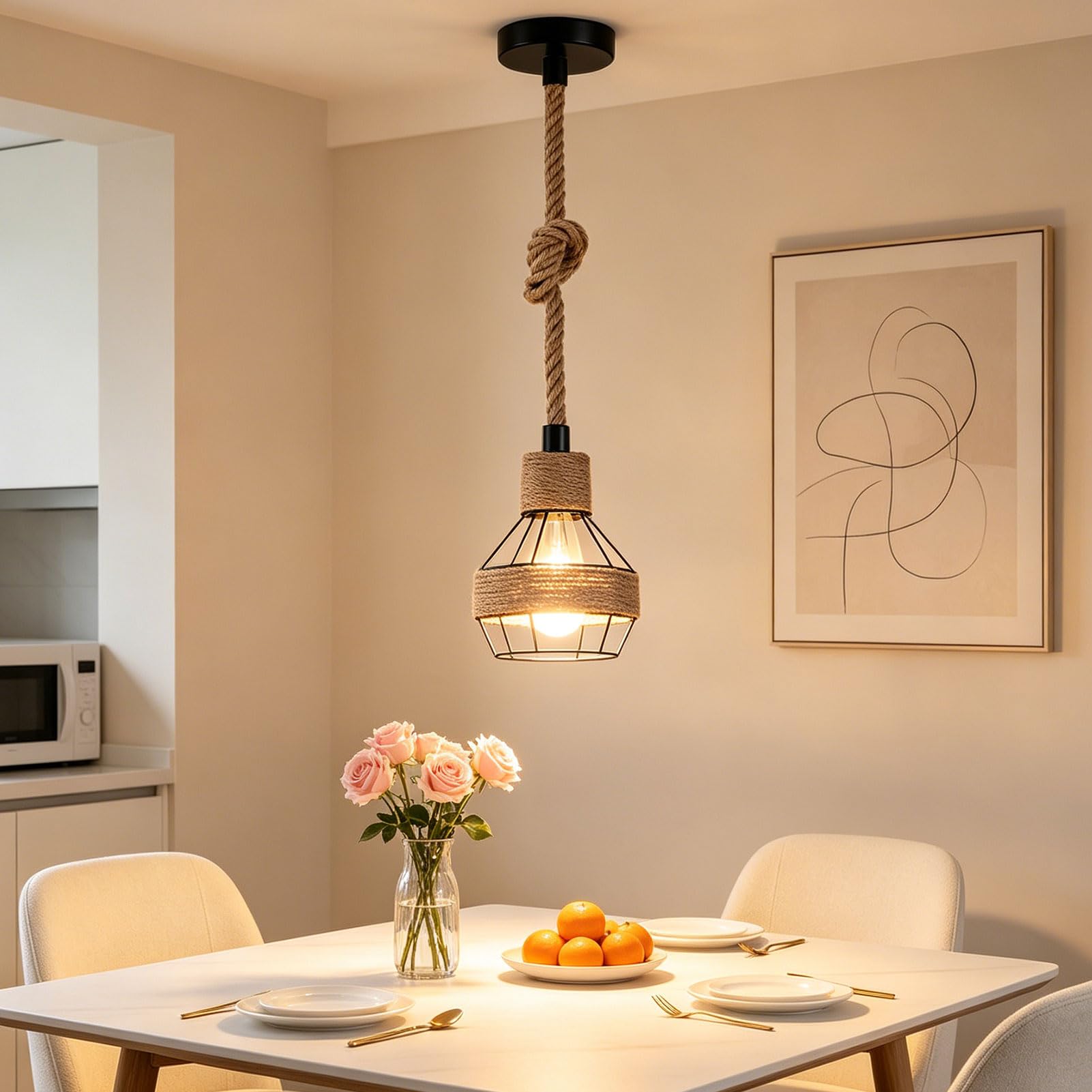 ACAREY Hanfseil Seillampe Seil Lampe, Lampenaufhängung Schwarz, Lampenfassung E27 mit Kabel, Lampenkabel mit Fassung, Outdoor Lampe Hängend, für Küche, Esszimmer, Café (A)