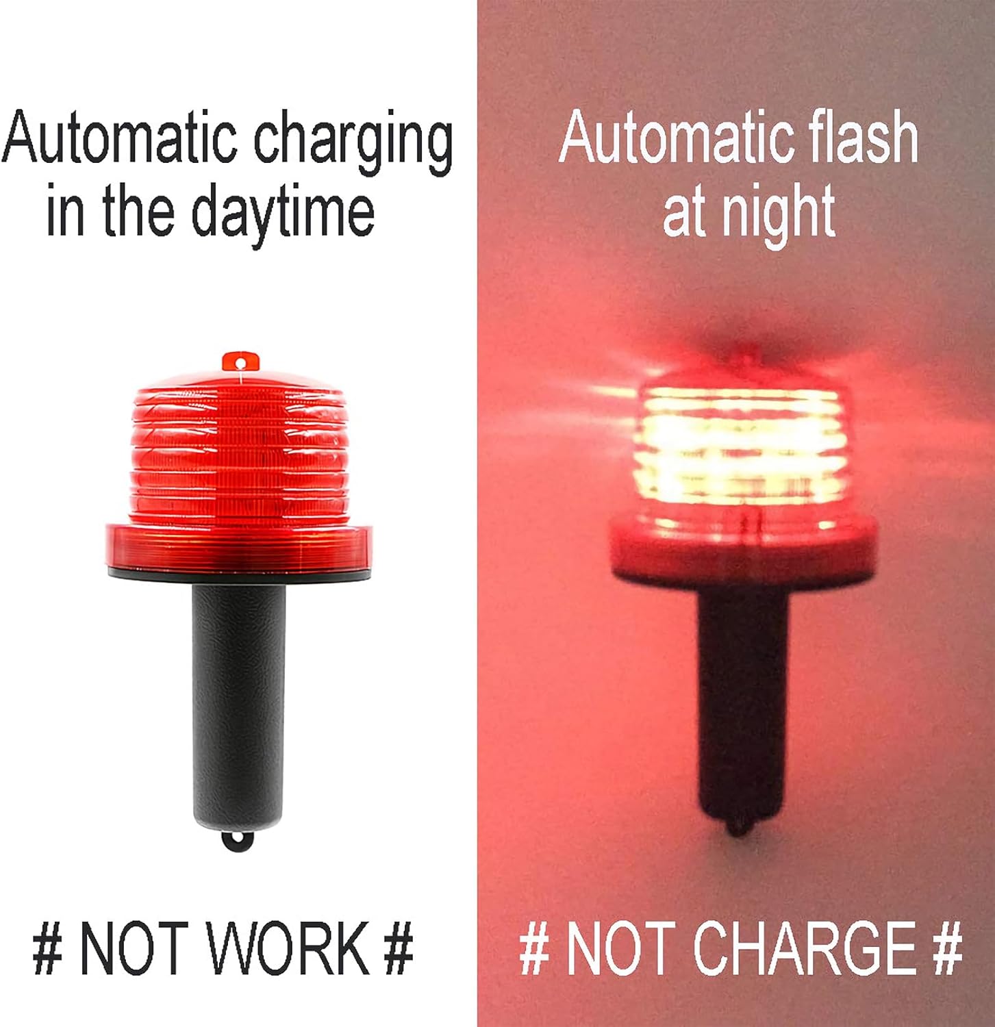 Luwint Handheld Red Emergency Strobe Warning Light - LED Solar Powered Road Construction Cone Traffic Flicker Beacon Lamp, Pack of 4