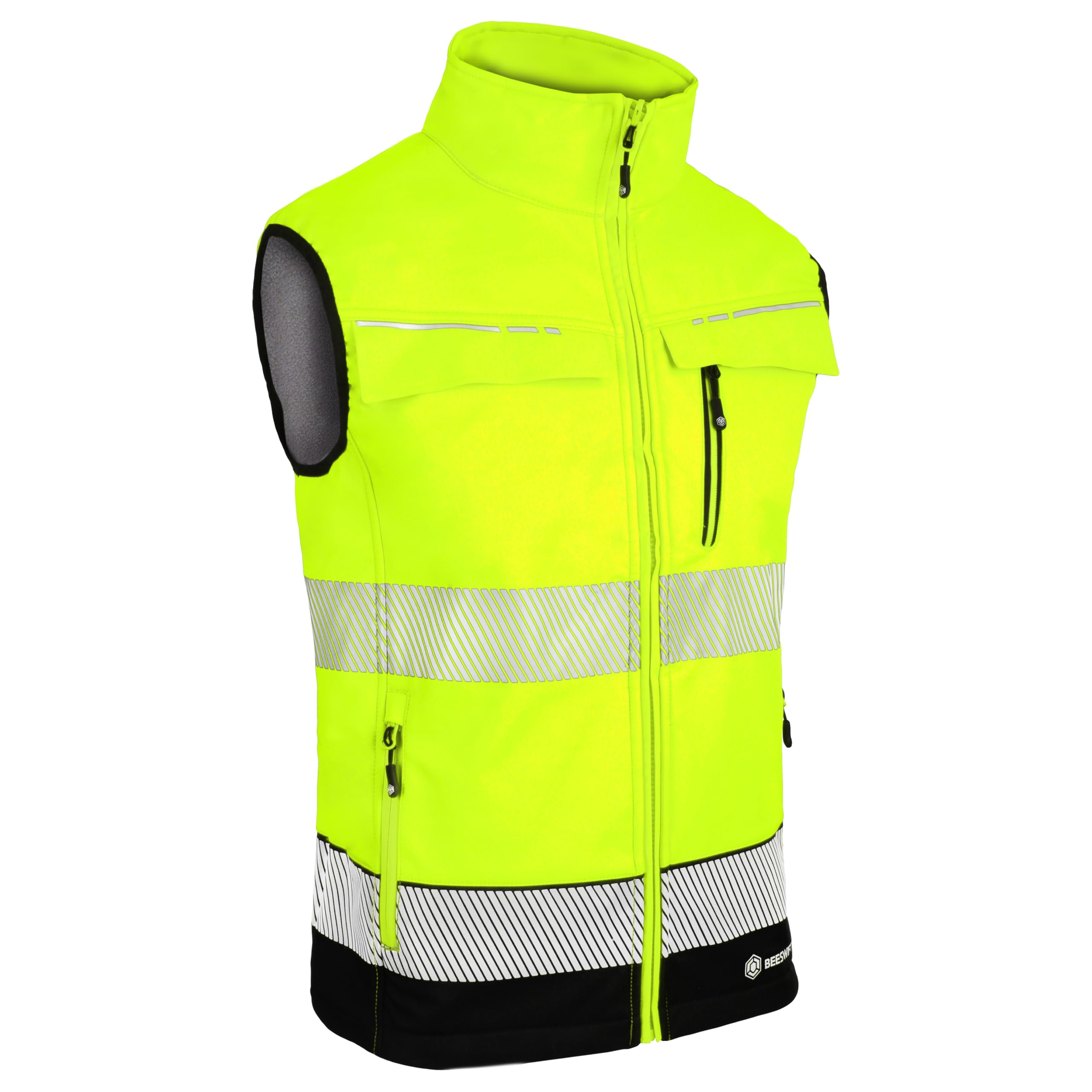 Beeswift Deltic Two-Tone Hi-Vis Softshell Rail Bodywarmer Saturn Yellow/Navy 4XL