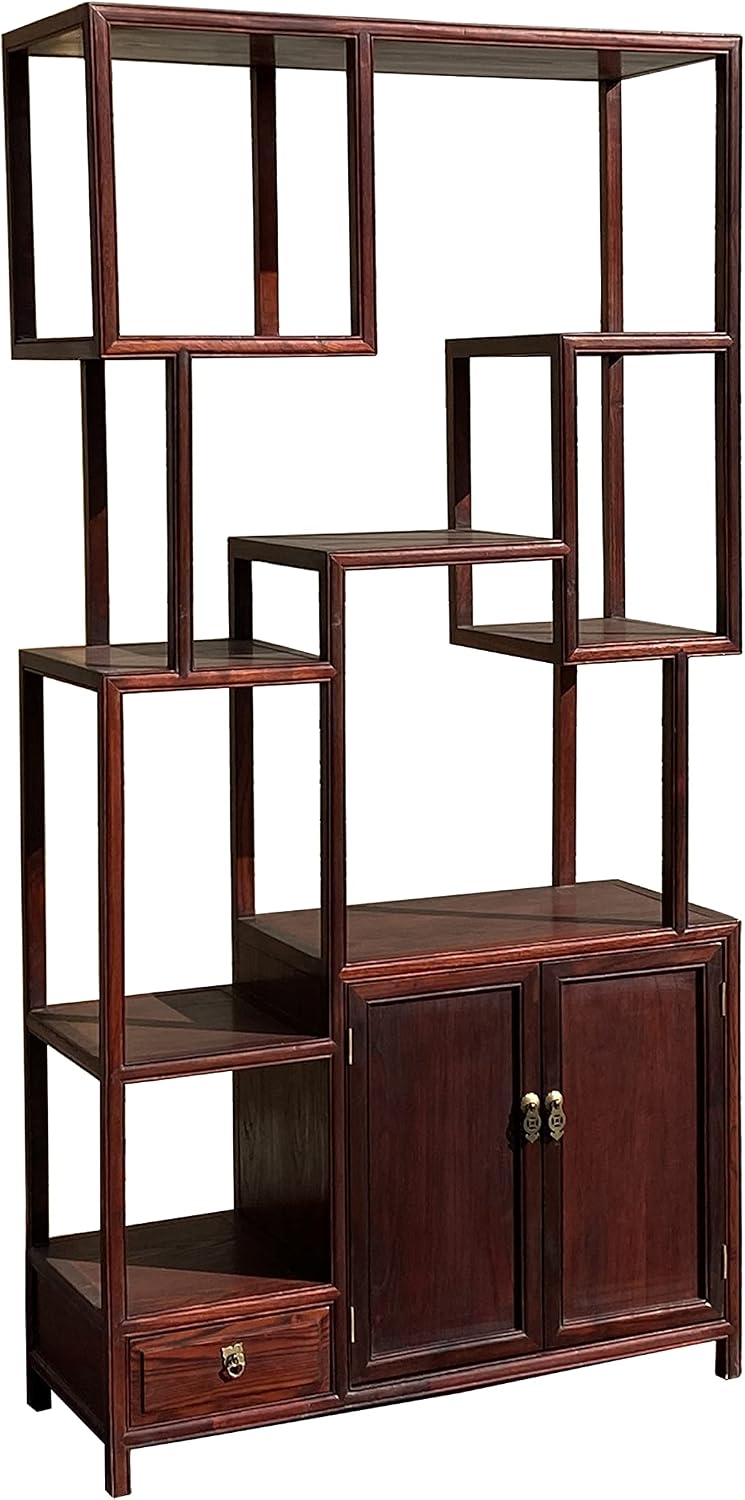 Chinese Light Brown Stain Treasure Display Curio Cabinet Room Divider cs7285