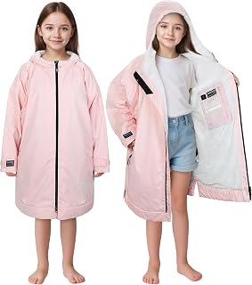 Catalonia Kids Waterproof Swim Parka with Hood, Windproof Fleece Swim Jacket, Warm Winter Swim Coat, Perfect for Beach, Pool