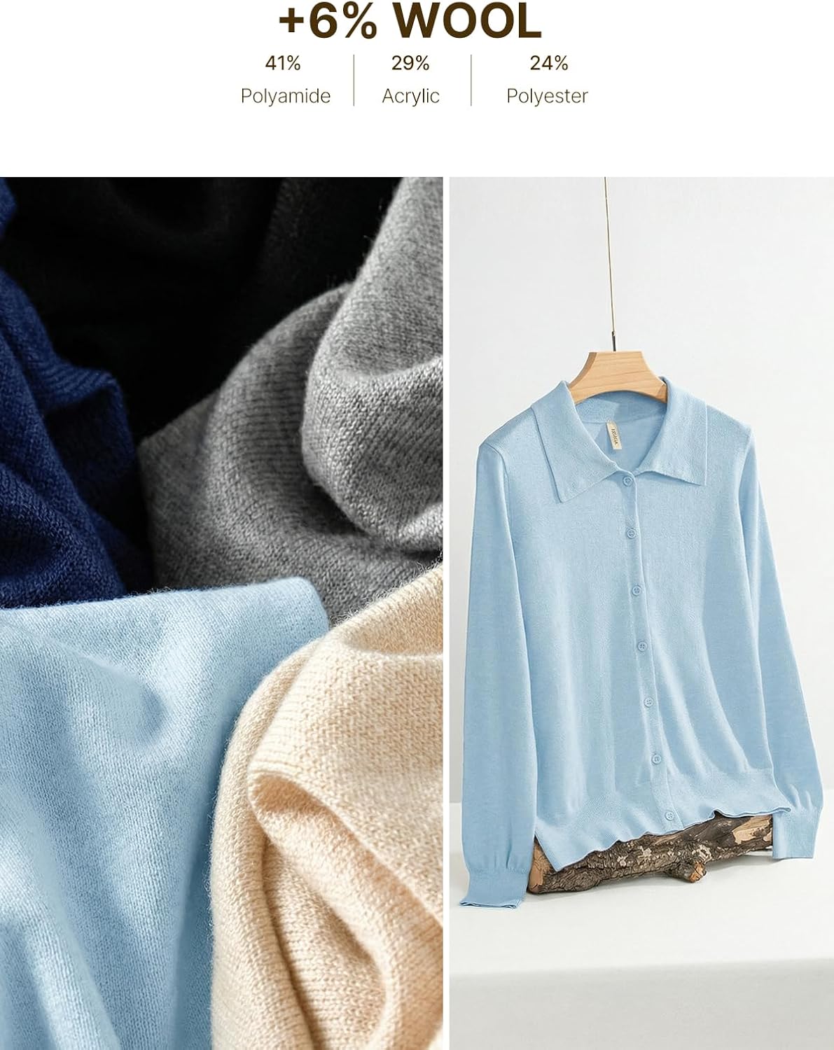 EVALESS Cardigan Sweaters for Women Wool Blend Lightweight Trendy Long Sleeve Lapel Collar Button Down Sweater Cardigans thumbnail