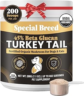 Organic Turkey Tail Mushroom for Dogs and Cats, 45% Beta Glucan Standardized, Hot Water Extracted Whole Fruiting Body, Third Party Tested, Immune and Gut Support, No Fillers, Made in USA, 660 ct