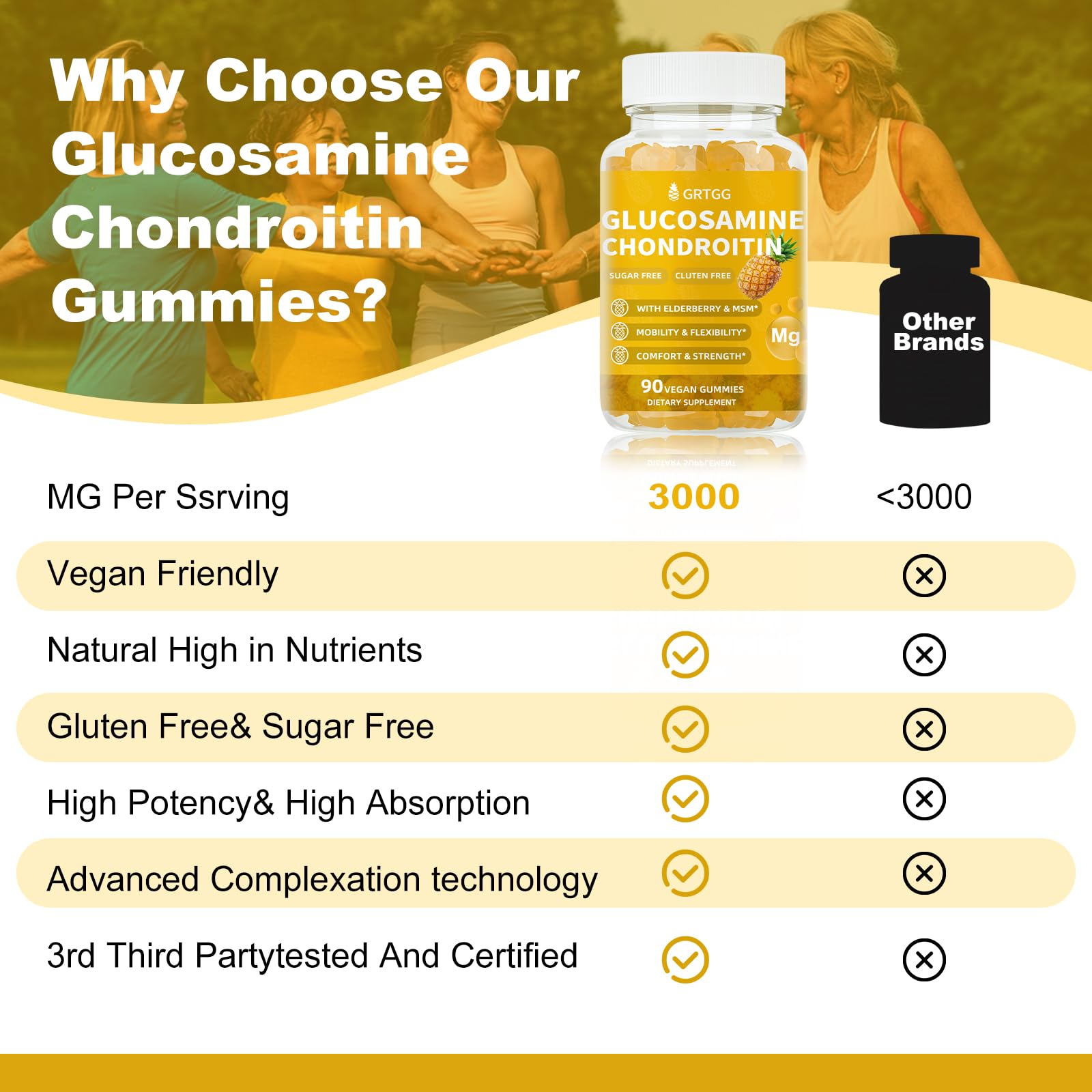 Glucosamine Chondroitin Gummies with MSM & Elderberry Extra Strength 3000MG - Joint Support, Antioxidant Immune Support Supplement for Adults, Men & Women - 90 Pineapple Gummies — Amazon image 4