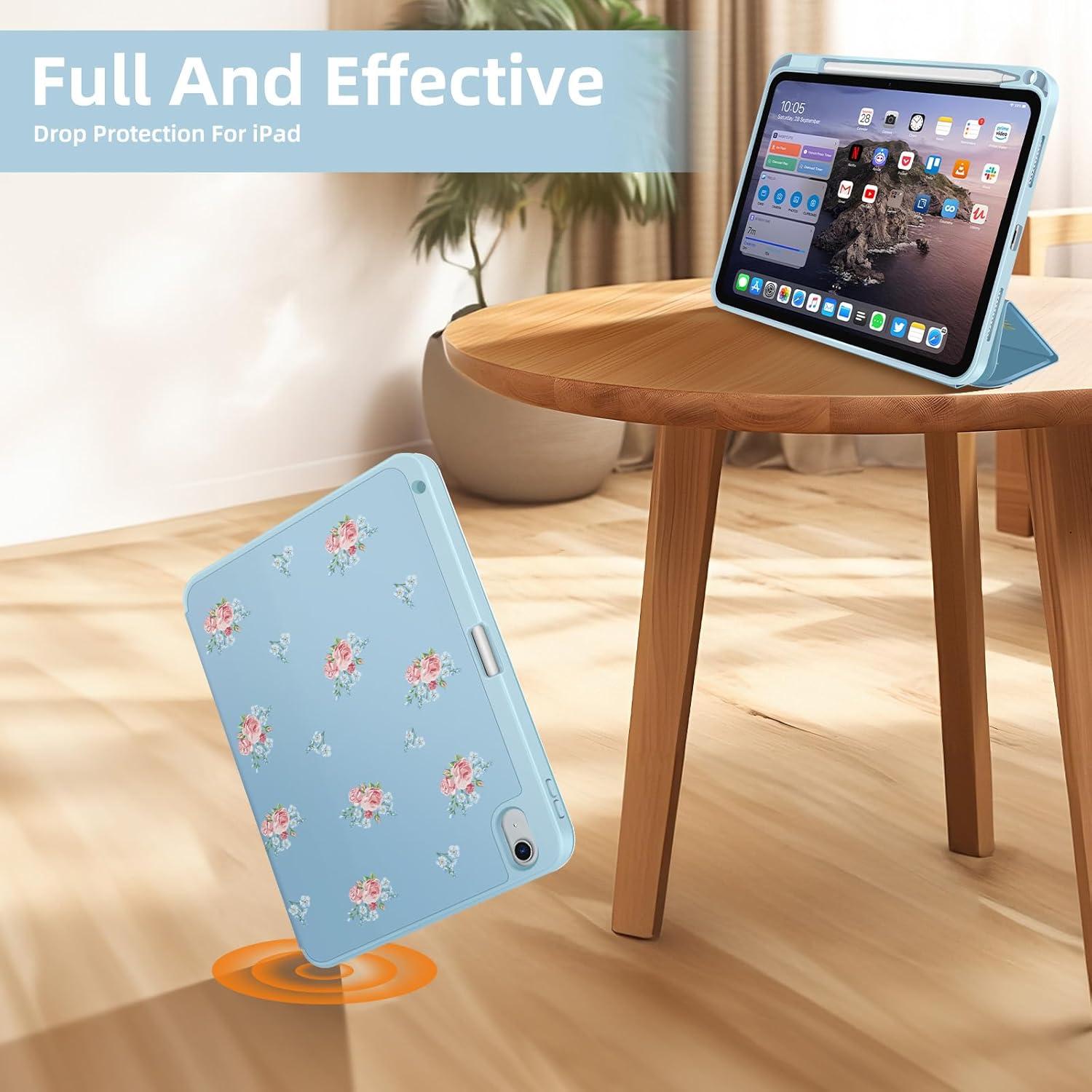 Case Compatible with iPad Air 11 inch M3 2025 / M2 2024, iPad Air 5th 2022 / 4th Generation 10.9 Inch 2020, Shockproof Hybrid Slim Stand Smart Cover with Pencil Holder, Auto Sleep/Wake,Z006
