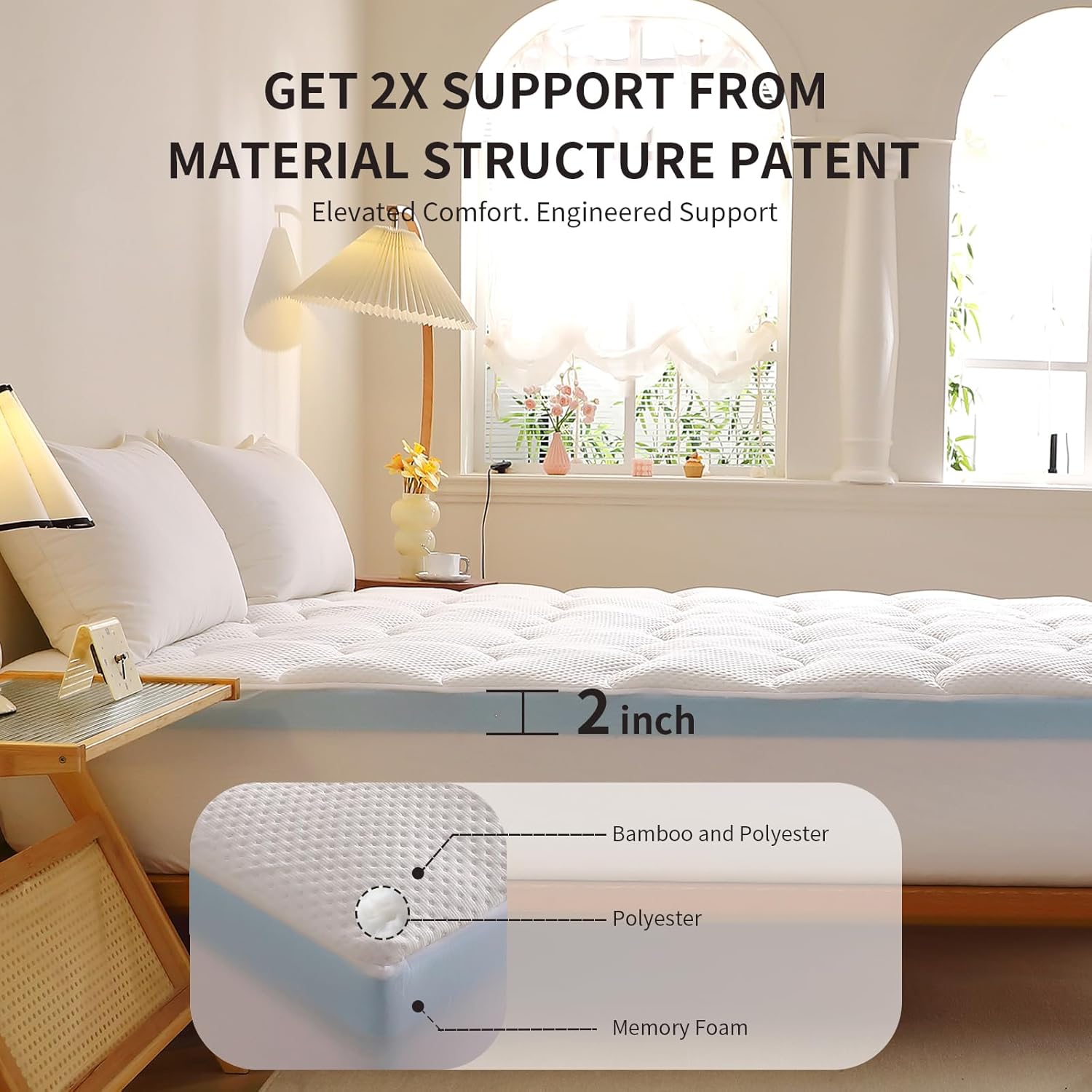 4 inch Dual Layer King Mattress Topper for Back Pain Relief，2 Inch Cooling Gel Memory Foam Plus 2 Inch Pillow Top Mattress Pad Cover 15% Viscose Made from Bamboo, with 6-16 Inch Deep Pocket (King)