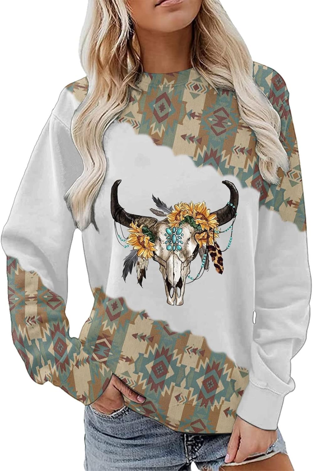 Womens Aztec Tops Fashion long Sleeve Shirts for Women Western Shirts Ethnic Graphic Tops