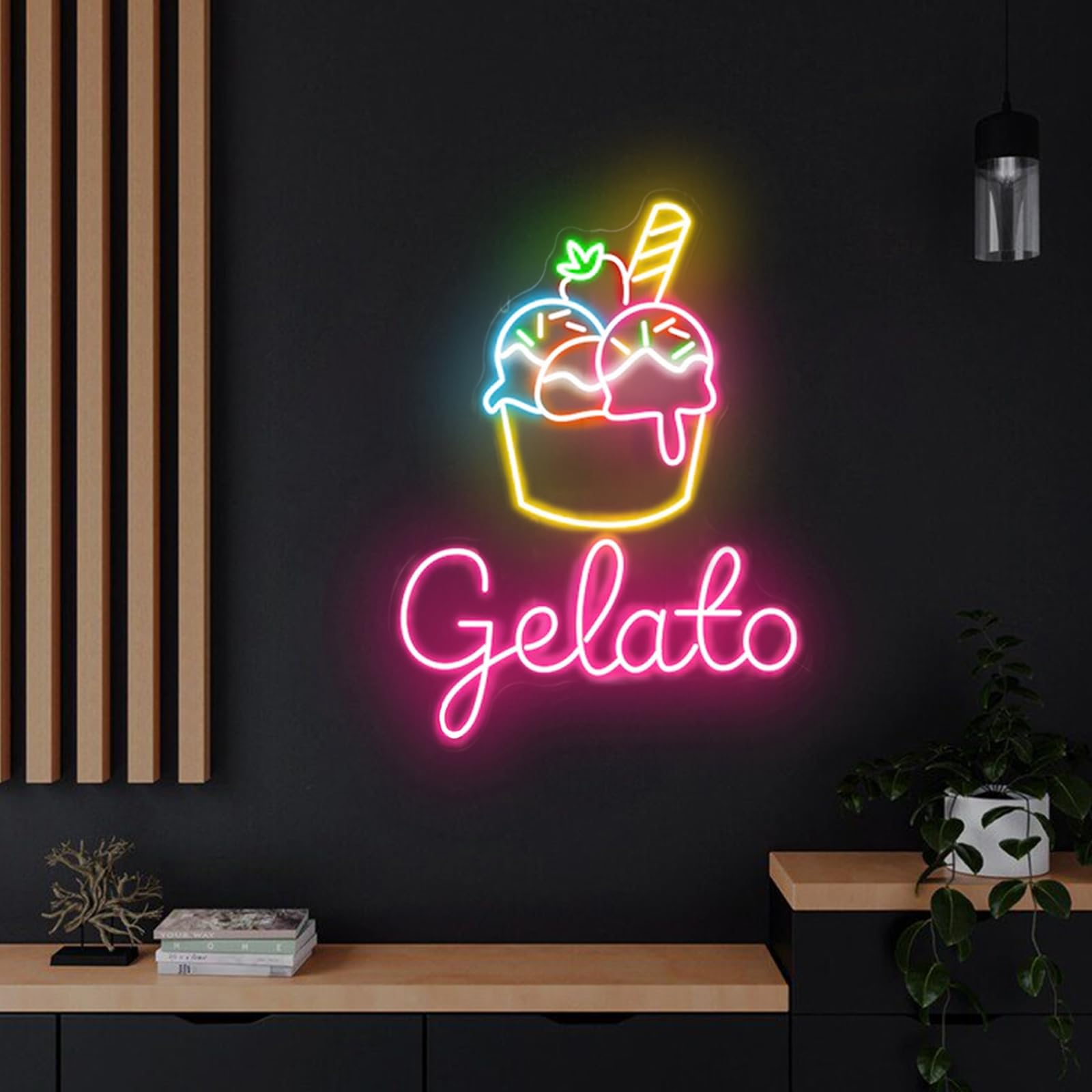 Gelato Open Neon Sign 22 inches Led Business Ice Cream Neon Light Up Signs Wall Decor for Home Ice Cream Shop Coffee Bar Shop