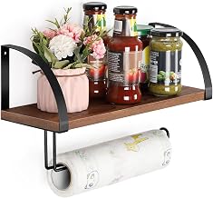 Paper Towel Holder with Shelf | Wall Mounted Paper Towel Holder Under Cabinet | Wall Hanging Kitchen Organiser Spice Rack for Home | Bathroom Toilet Paper Dispenser Rustic (Rosewood)