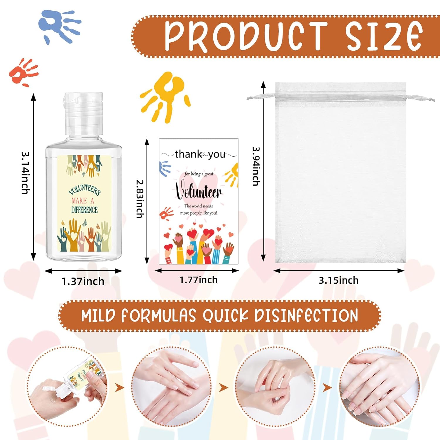 Leelosp 36 Sets Volunteer Appreciation Gifts Bulk Mini Hand Soap with Card and Organza Bags 1oz Travel Size Hand Soap Thank You Gifts for National Volunteer Week Teachers Employee Team Coworker