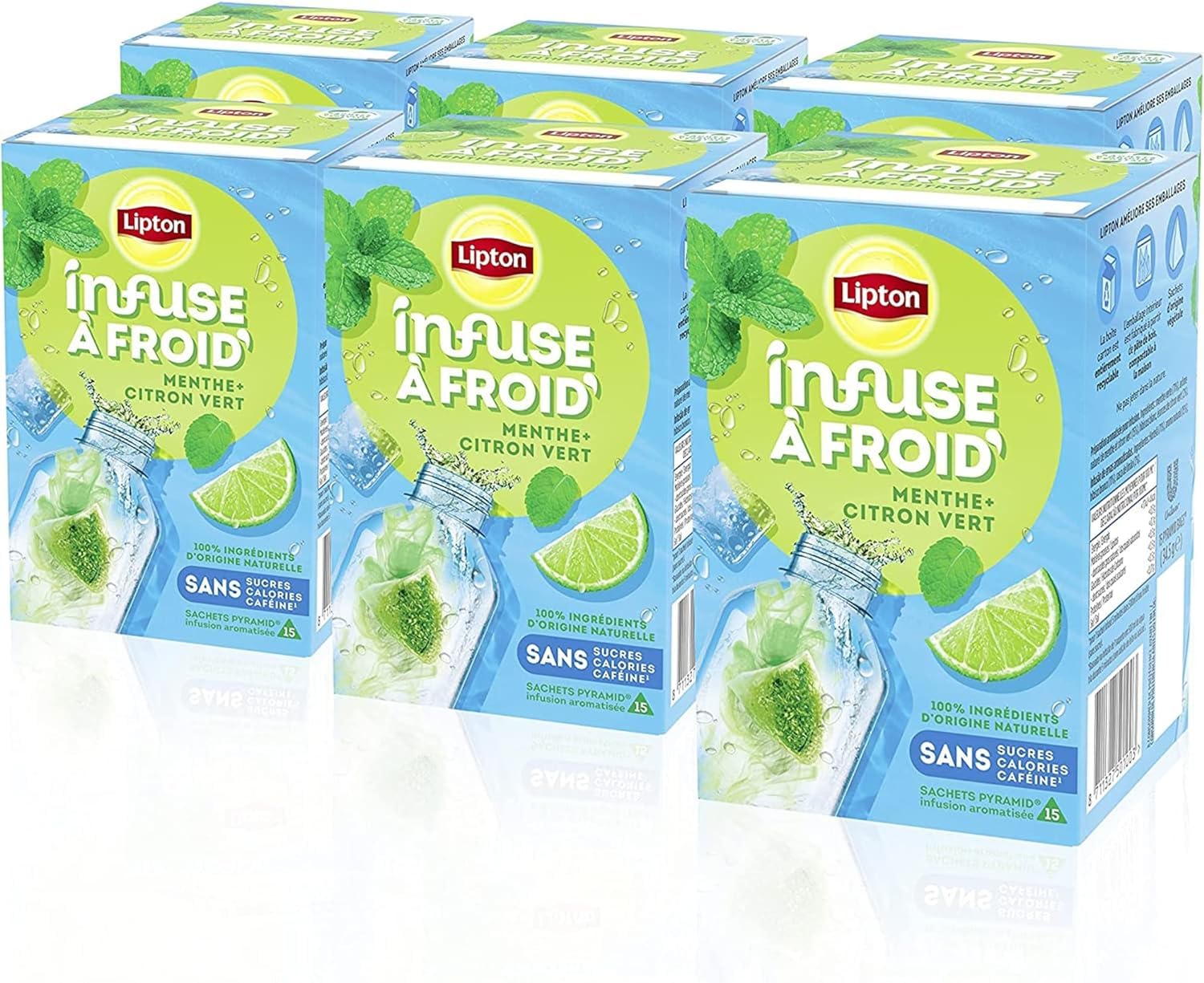 Lipton, Infuse à Froid, Infusion à Froid, Goût Citron & Menthe, Idéale pour le Thé Glacé, Ingrédients d'Origine 100% Naturelle, 6x15 Sachets Pyramid