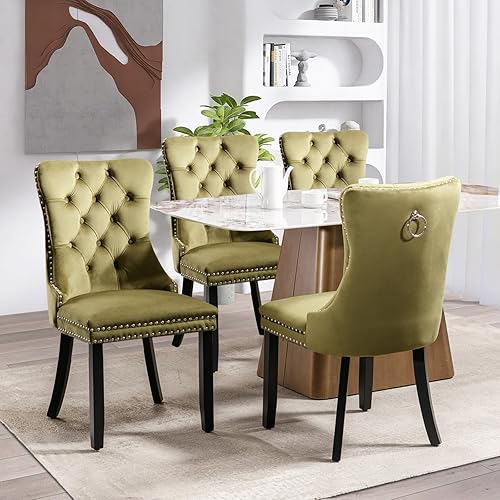 Miniatura 113 de SoarFlash Juego de 6 sillas de comedor de terciopelo, silla lateral de respaldo alto, silla lateral moderna tapizada de alta gama con capitoné y