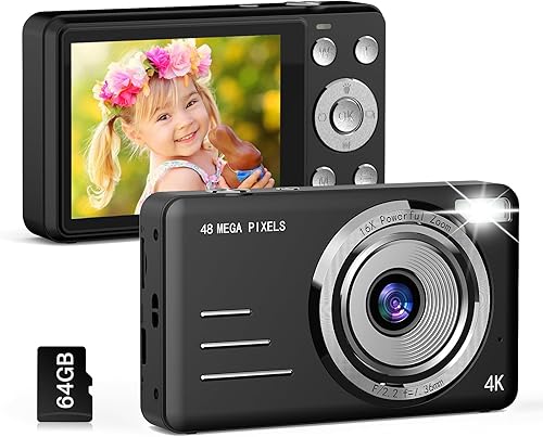 Miniatura 8 de Forc Cámara digital, FHD 4K 64MP apunta y dispara, cámaras digitales para niños con tarjeta de 64 GB, zoom 18X, antivibraciones, cámara pequeña