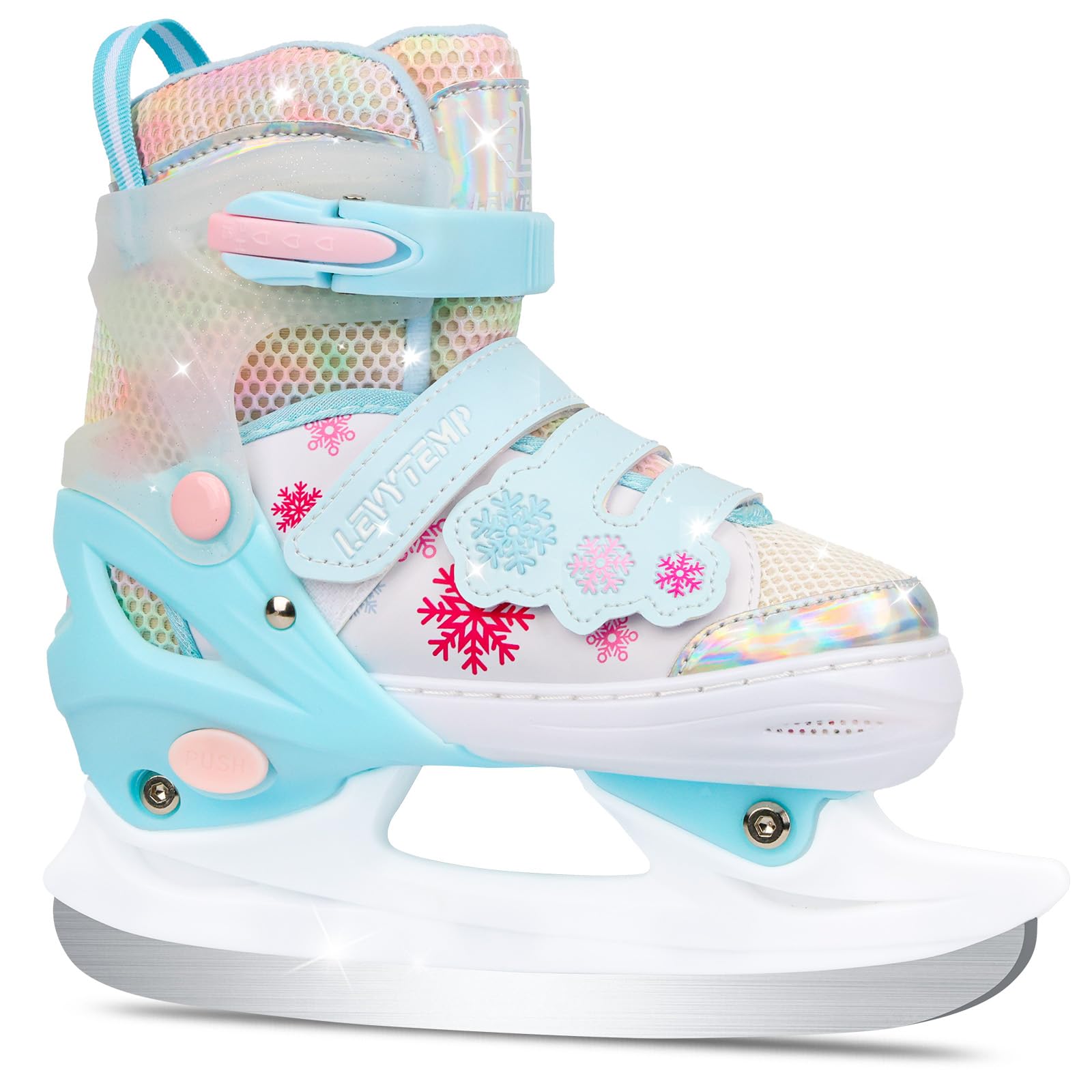 LEVYTEMP Kids Adjustable Ice Skates for Girls Boys, 4 Size Expandable Hockey Skates with Triple Safety Straps, Warm Lining & Stainless Steel Blades — image 1