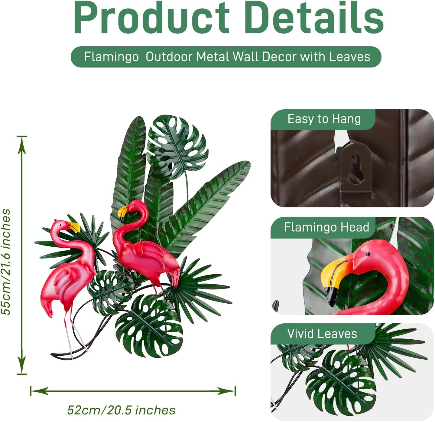 VEWOGARDEN Tropical Outdoor Wall Decor Pink Flamingo Metal Wall Art Palm Leaf & Flamingo Hanging Art for Living Room Garden Yard Home Decor