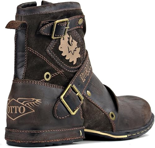 Miniatura 6 de OSSTONE Botas de moto para hombres Moda Zipper-up Cuero Botas Chukka Zapatos Casual Estilo Retro OS-5008-1-DA1B1