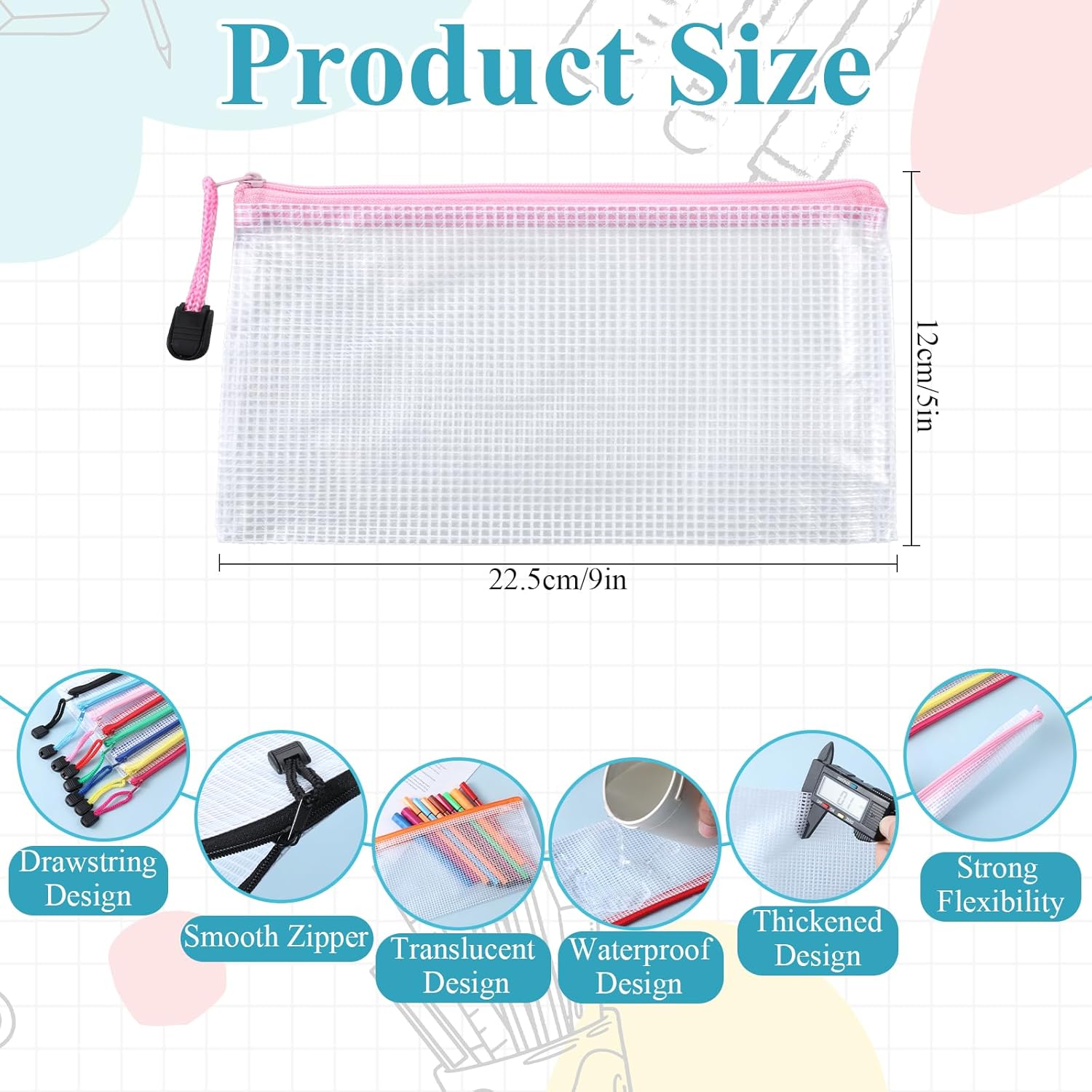 Giantree 100 Pack Mesh Zipper Pencil Pouch Bulk, 9' x 5'' Small Clear Pencil Cases Pouch Multipurpose Cosmetics Toiletry Bags for School Supplies File Travel Stationery Storage Organizing - Image 2