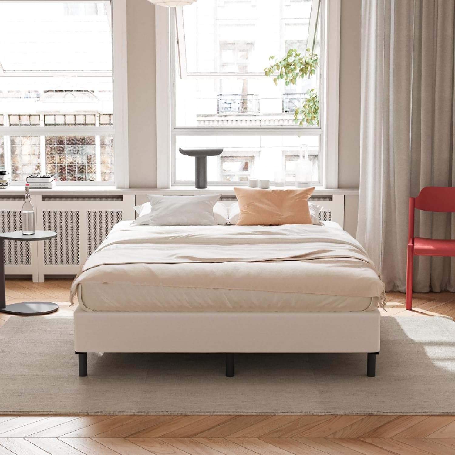 Queen Box Spring?5 Inch Low Profile Metal Boxspring with Non-Slip Fabric Bed Cover, Sturdy Heavy Duty Steel Structure Bed Base, Noise-Free Mattress Foundation, Easy Assembly?Black