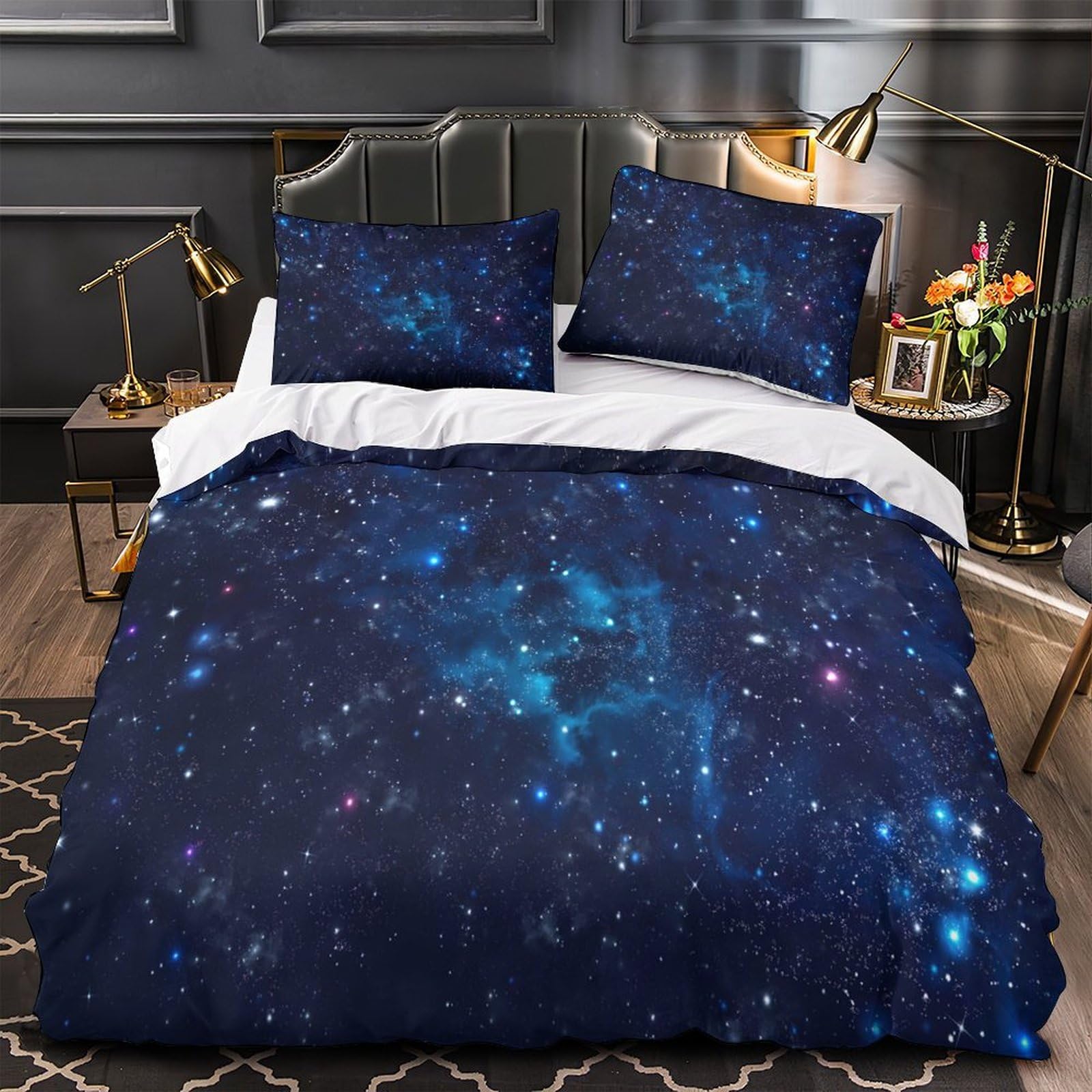 Housse de couette zippée étoiles cosmiques microfibre anti-pli