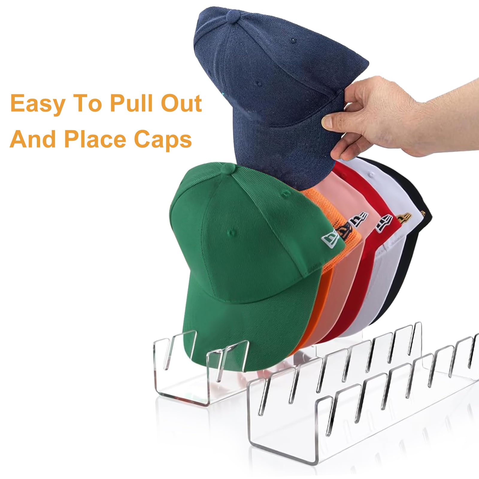 Set da 2 Porta Cappelli in Acrilico Trasparente, Organizzatore per 14 Cappellini, Appendi Cappelli Autoportante Senza Installazione, Soluzione Salvaspazio per Ripiani e Tavoli