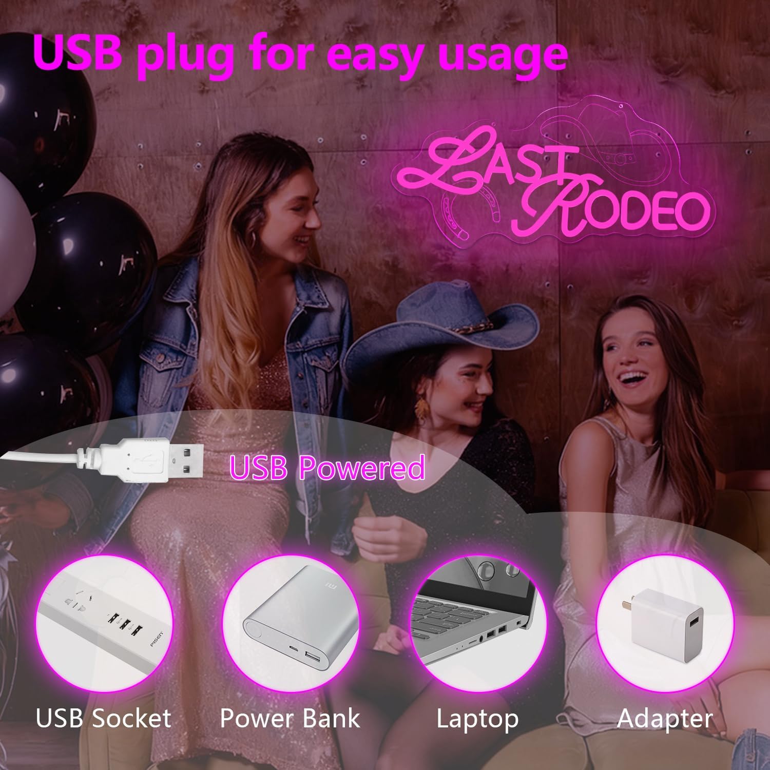 Last Rodeo Neon Sign Pink Western Neon Light for Wall Decor Dimmable Funny Cowgirl Bachelorette Light Up Sign Nashville Bachelorette Party Decorations