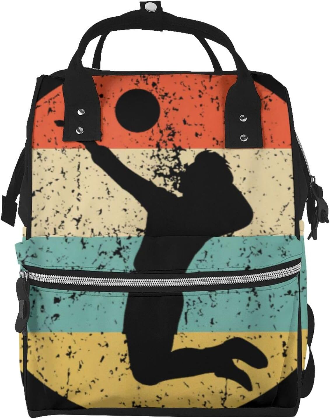 Vintage Retro Volleyball Player Diaper Bag Backpack for Women, Large Capacity Waterproof Travel Bag with Stroller Straps