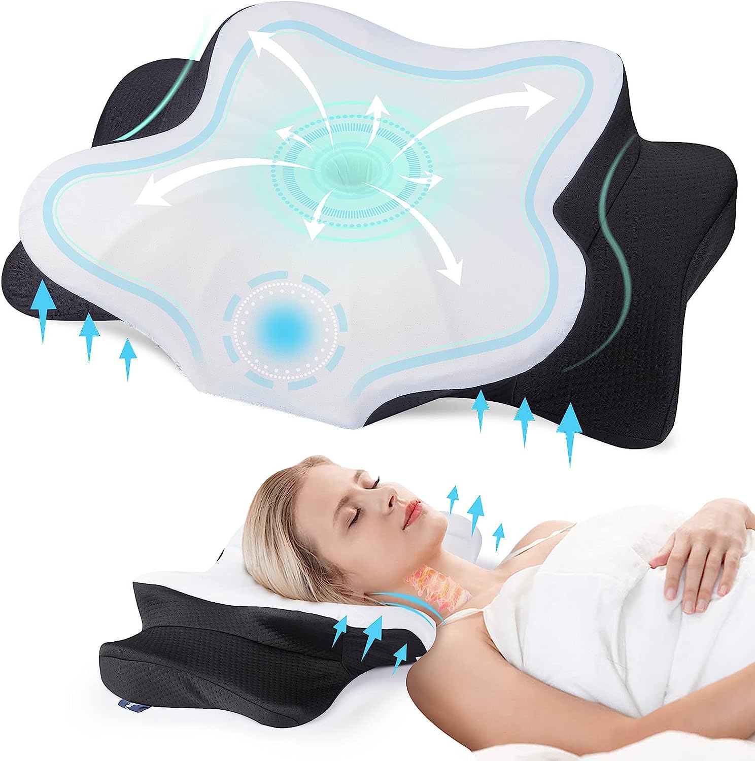DONAMA Cervical Pillow for Neck and Shoulder, Contour Memory Foam Pillow, Ergonomic Neck Support Pillow for Side Back Stomach Sleepers with Pillowcase