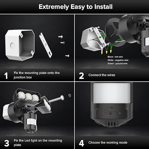 Miniatura 6 de SANSI Luz LED con sensor de movimiento de 38 W, 5000 lúmenes, luz de seguridad de vida útil de 50,000 horas, equivalente a 300 W, 5000 K, luz de