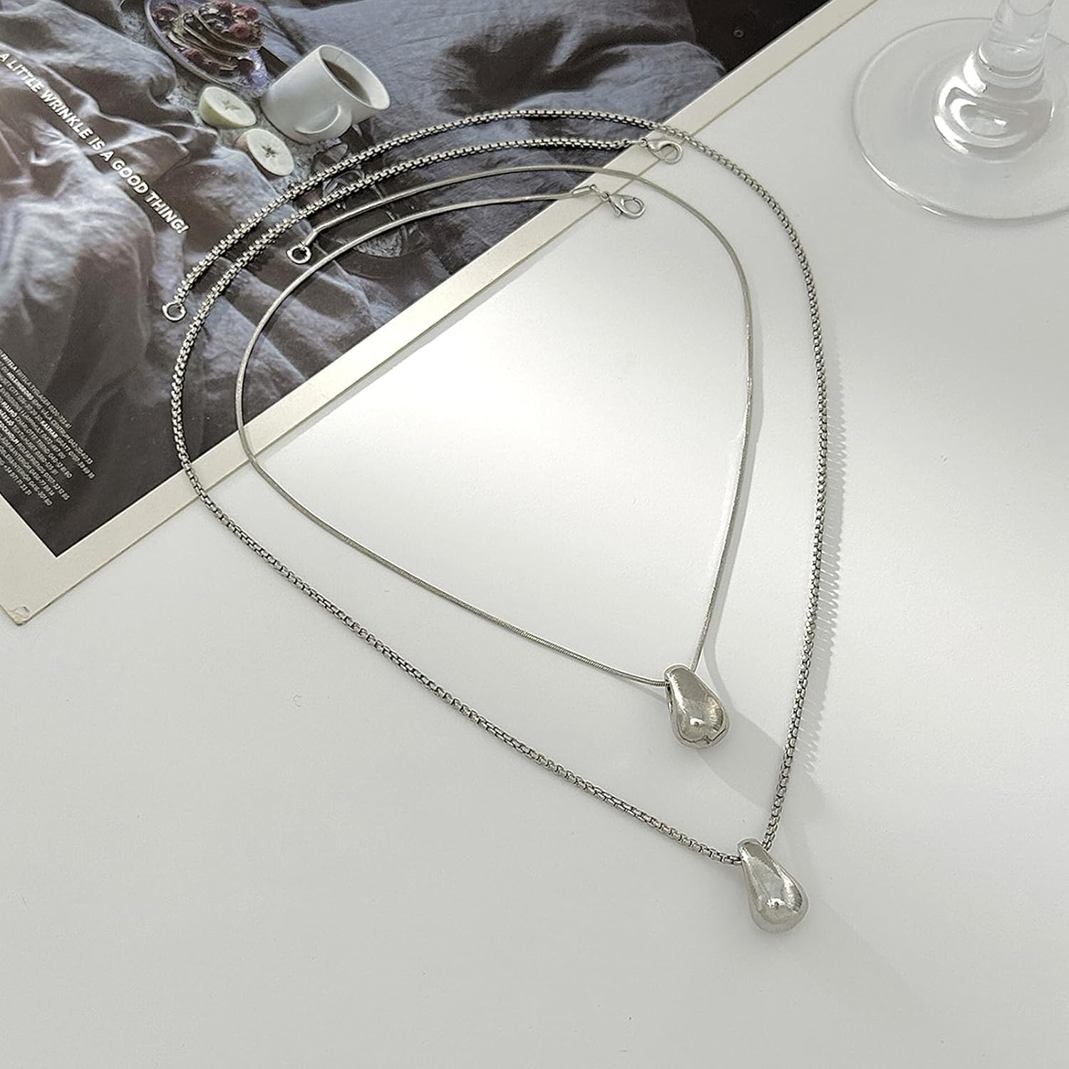 Aonklot Statement Layered Necklace for Women Gold Silver Heart Pearl Shell Waterdrop Pendant Lariat Boho Bohemian Jewelry Gifts - Image 7